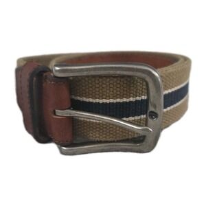 EVEN TIDE Belt Woven Fabric/Leather Trim Belt Tan & BLUE Sz 34